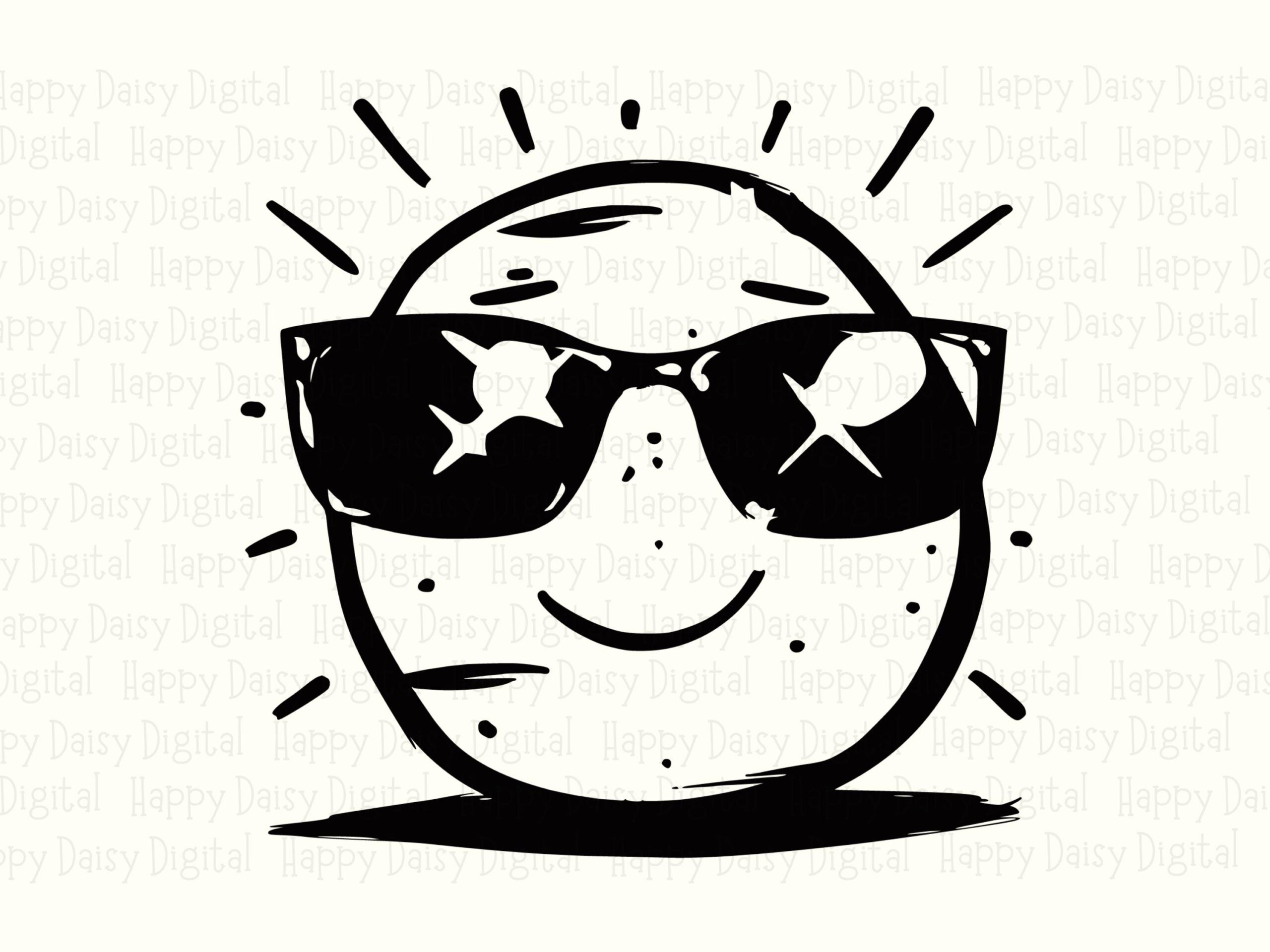 Sun Face, Cool Sunglasses Sublimation PNG SVG Bundle | Black Line, 300 DPI | Commercial Use License - Image 2