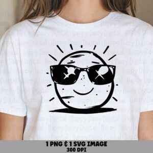 Sun Face, Cool Sunglasses Sublimation PNG SVG Bundle | Black Line, 300 DPI | Commercial Use License