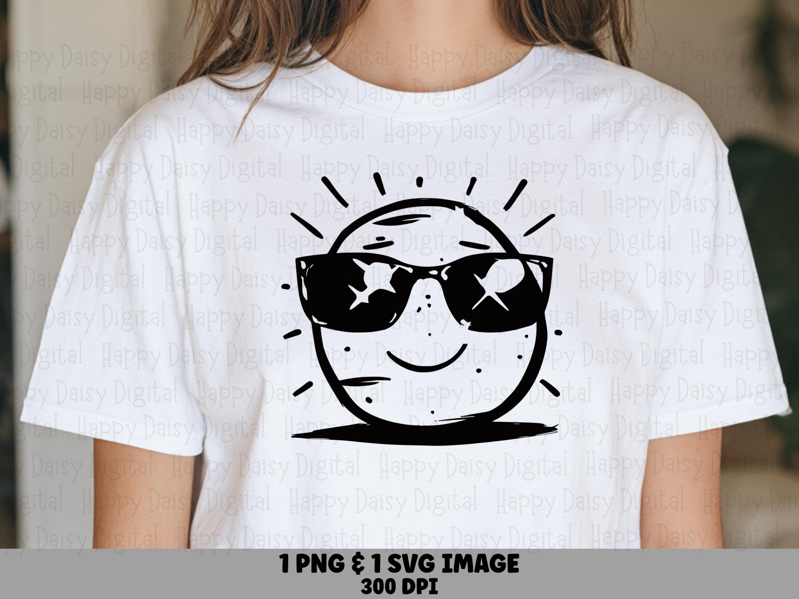 Sun Face, Cool Sunglasses Sublimation PNG SVG Bundle | Black Line, 300 DPI | Commercial Use License