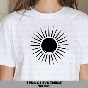 Sun Eclipse, Bold Graphic PNG SVG | High-Contrast Sunburst Clipart, Sublimation Ready, Commercial Use, 300 DPI