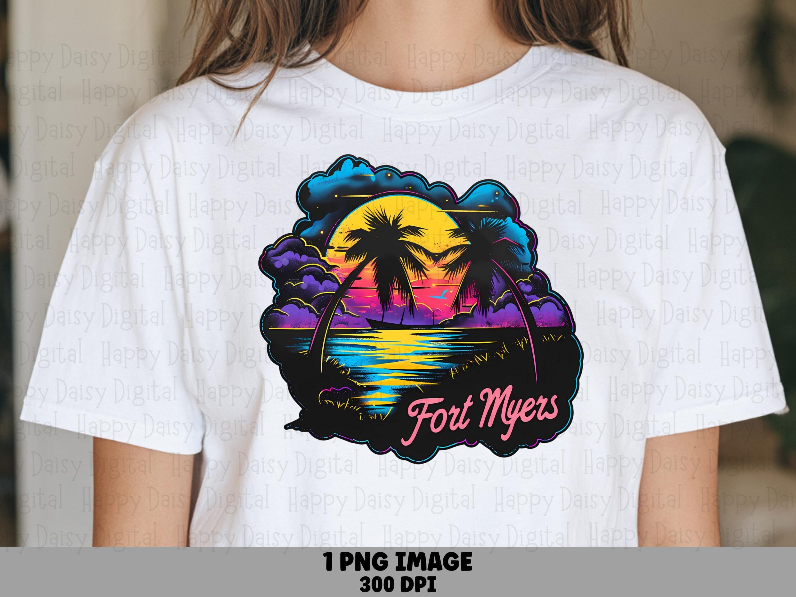 Fort Myers PNG, Neon Sunset Design For Sublimation | Commercial Use, 300 DPI, Transparent Background, POD Graphics