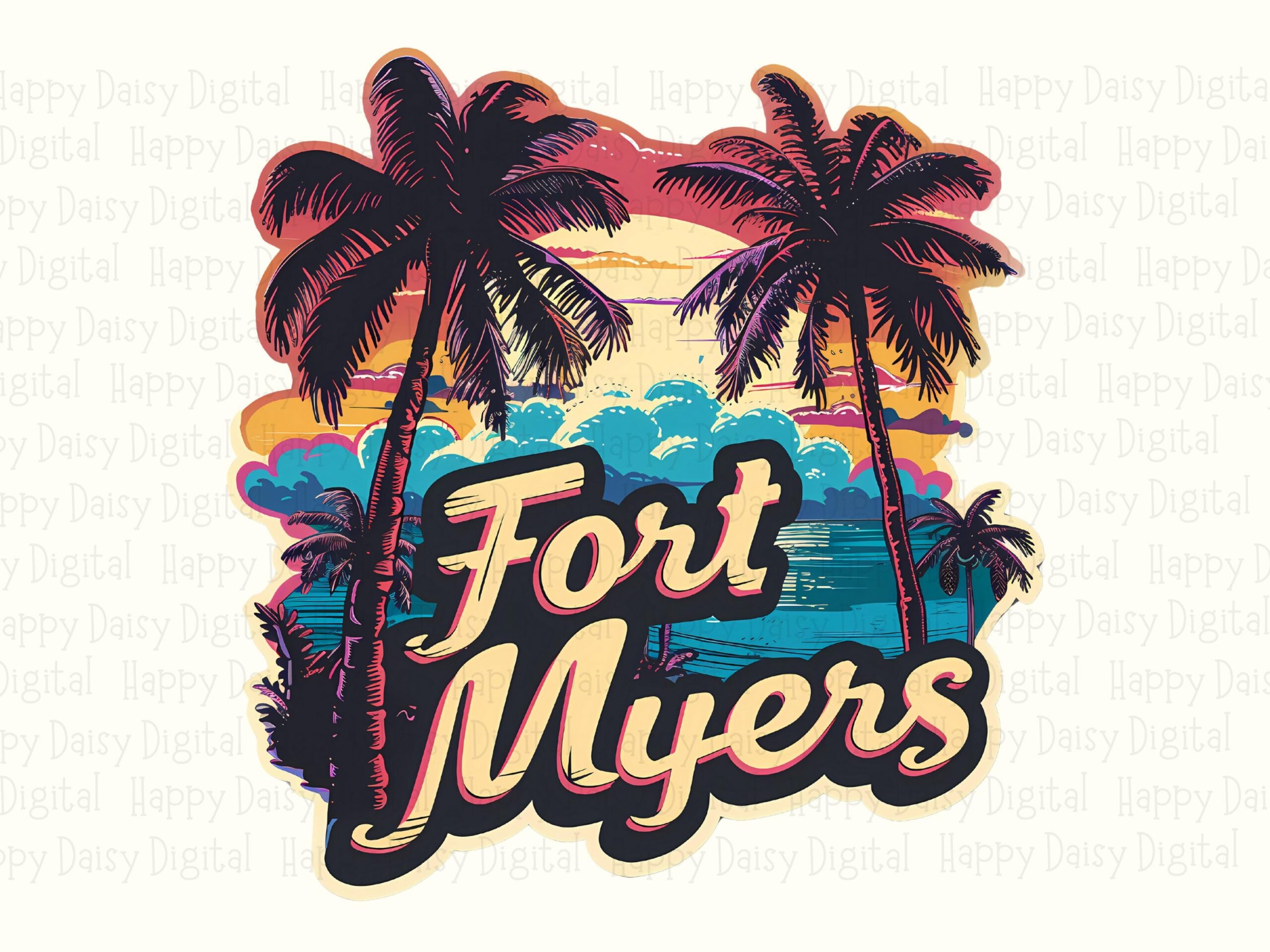 Fort Myers Badge, Retro Sunset Palm Design | Sublimation PNG, Commercial Use License, 300 DPI - Image 2