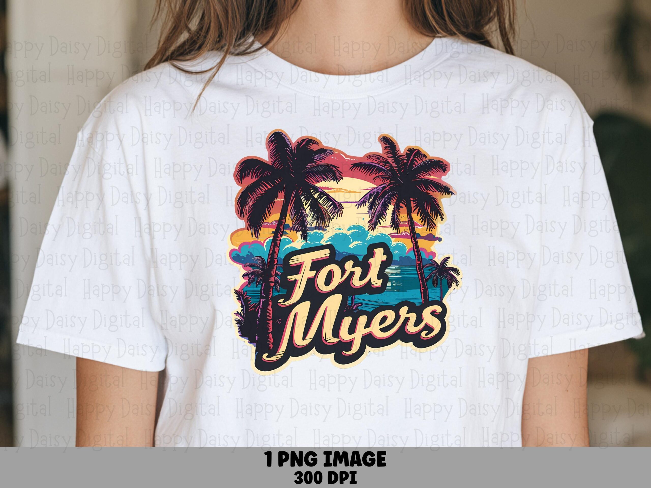 Fort Myers Badge, Retro Sunset Palm Design | Sublimation PNG, Commercial Use License, 300 DPI