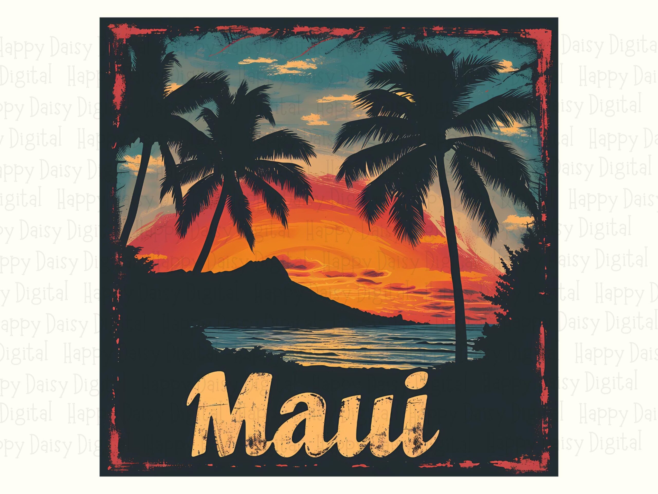 Maui Sunset Design, Palm Trees Clipart | PNG, Transparent 300 DPI | Commercial Use, Sublimation, For POD Sellers - Image 2