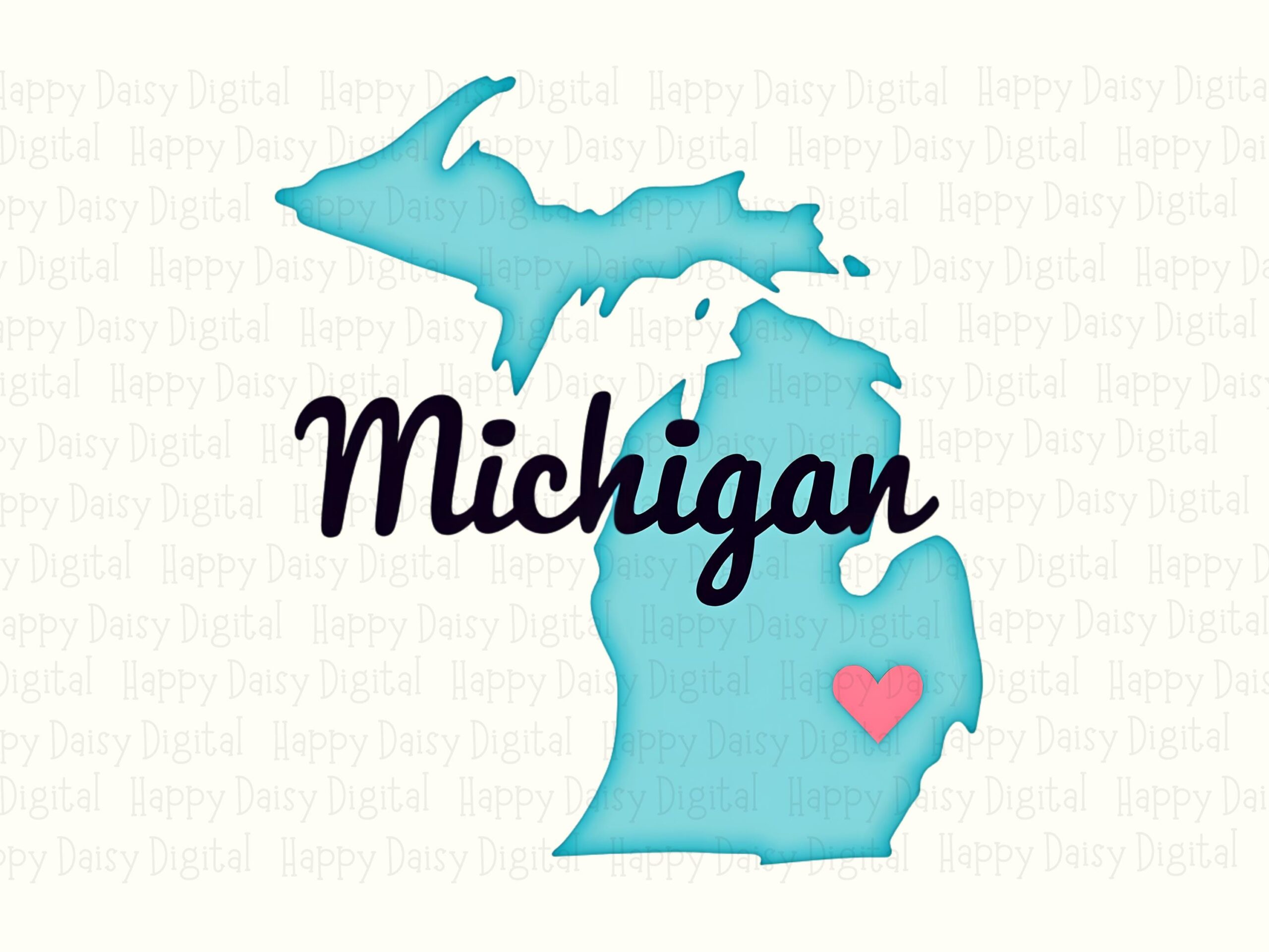 Michigan Silhouette, Papercut Heart PNG For Home, Sublimation Ready | Commercial Use | 300 DPI, Transparent - Image 2
