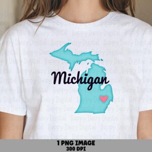 Michigan Silhouette, Papercut Heart PNG For Home, Sublimation Ready | Commercial Use | 300 DPI, Transparent