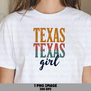 Texas Retro PNG, Stacked Distressed Girl Design | Sublimation File, Commercial Use | 300 DPI