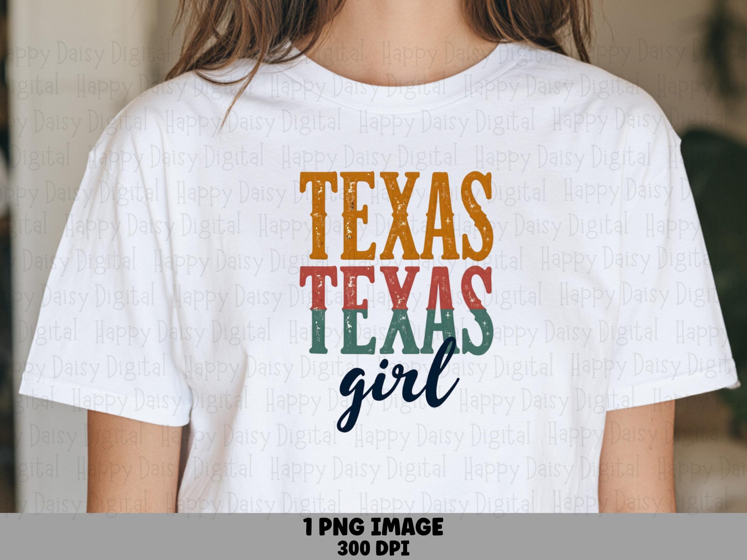 Texas Retro PNG, Stacked Distressed Girl Design | Sublimation File, Commercial Use | 300 DPI