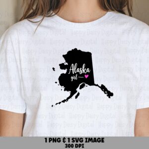 Alaska Girl PNG, State Silhouette SVG - Sublimation Clipart, Commercial Use, Print-Ready 300 DPI
