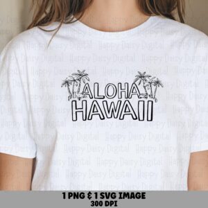 Aloha Outline Png, Hawaii Palm Trees Line Art Svg, Sublimation Design | Commercial Use, Pod Friendly, Print-Ready 300 Dpi