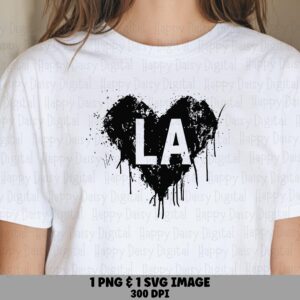 La Grunge Png, Distressed Heart Design Svg | LA Lettering Sublimation Clipart, Commercial Use, Print-Ready 300DPI