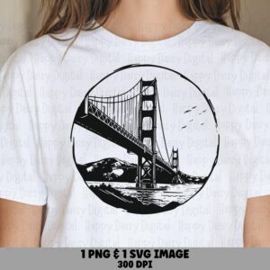 Golden Gate PNG, Bridge Sketch Art, SVG File - Sublimation Clipart, Commercial Use, POD Ready