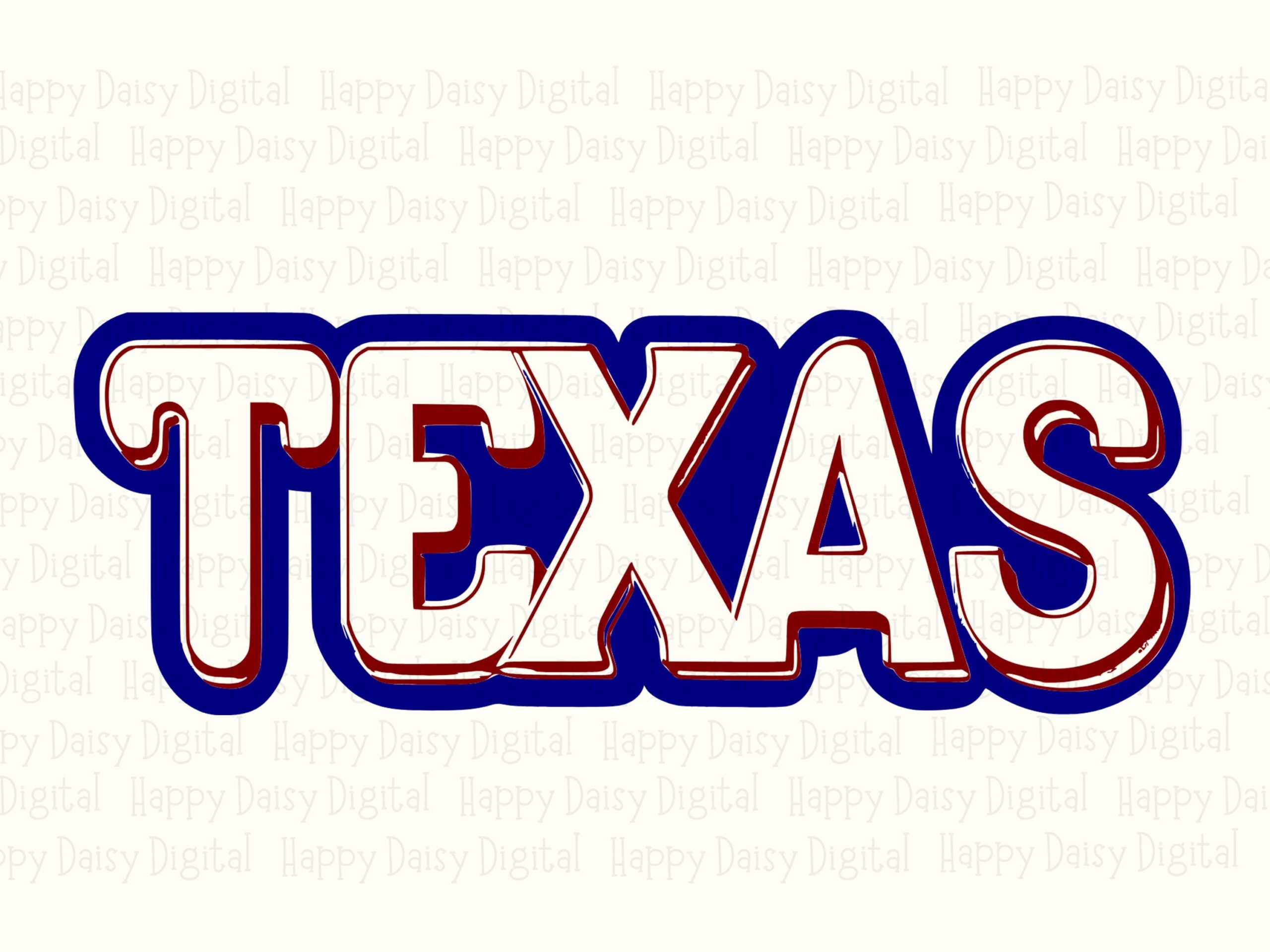Retro Texas Wordmark, Outline Design - Navy And Red Drop Shadow, SVG & PNG Files | Commercial Use - Image 2