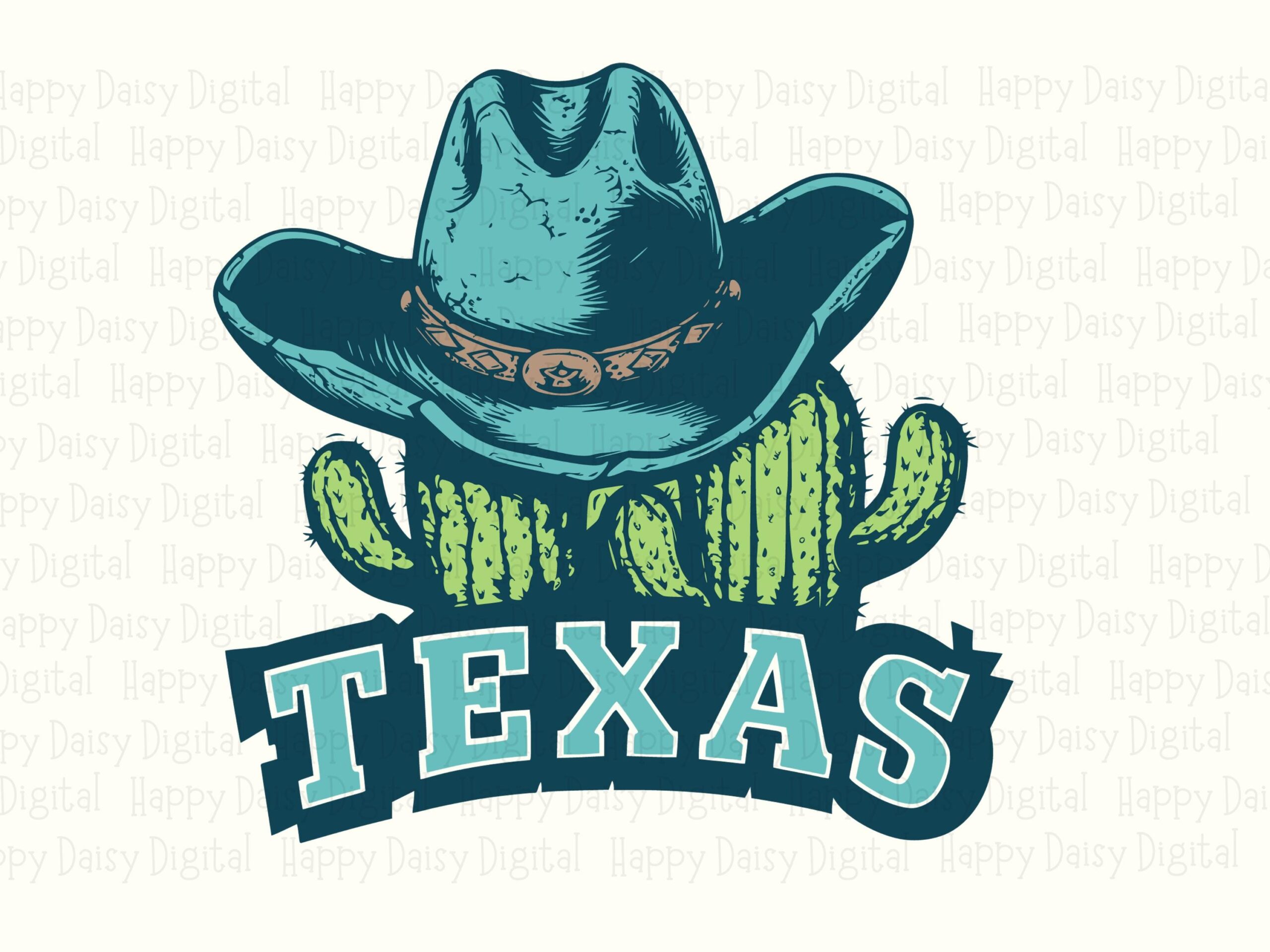 Texas Cowboy Hat, Teal Cactus Illustration PNG SVG | Sublimation Files, Commercial Use, POD - Image 2