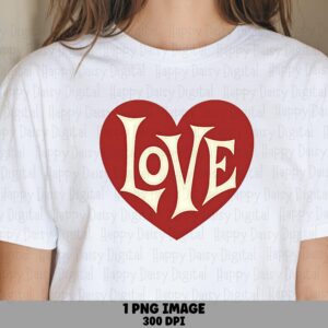 Love Heart, Retro Type PNG | Red Typography Graphic, 300 DPI, Commercial Use, POD Friendly