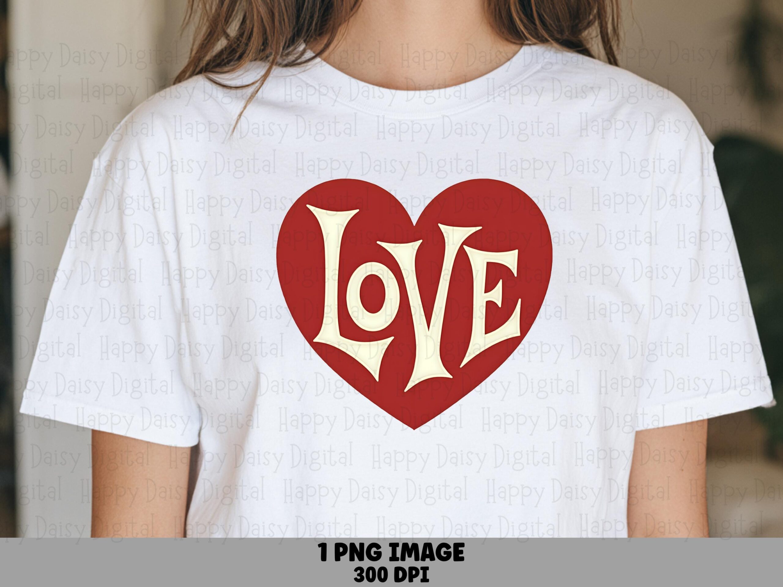 Love Heart, Retro Type PNG | Red Typography Graphic, 300 DPI, Commercial Use, POD Friendly