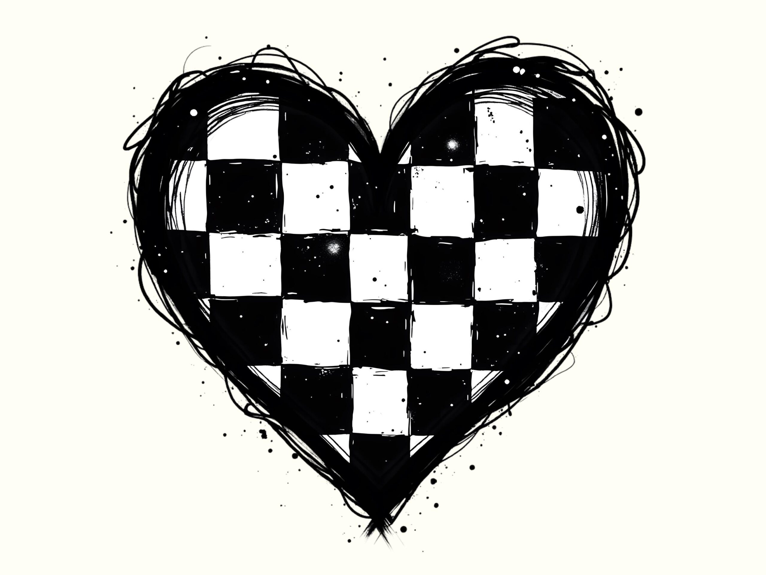 Checkered Heart, Sketch Png Digital File | Black White Checkerboard | 300 Dpi, Commercial Use License - Image 2