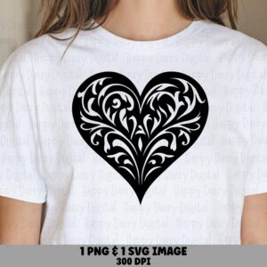 Filigree Heart Silhouette PNG SVG | Sublimation Commercial Use POD