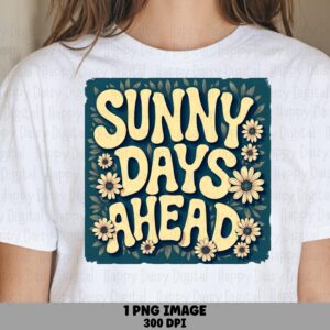Sunny Days Ahead, Groovy Daisy PNG | Navy Cream Sublimation, DTF Design, 300 DPI Commercial Use