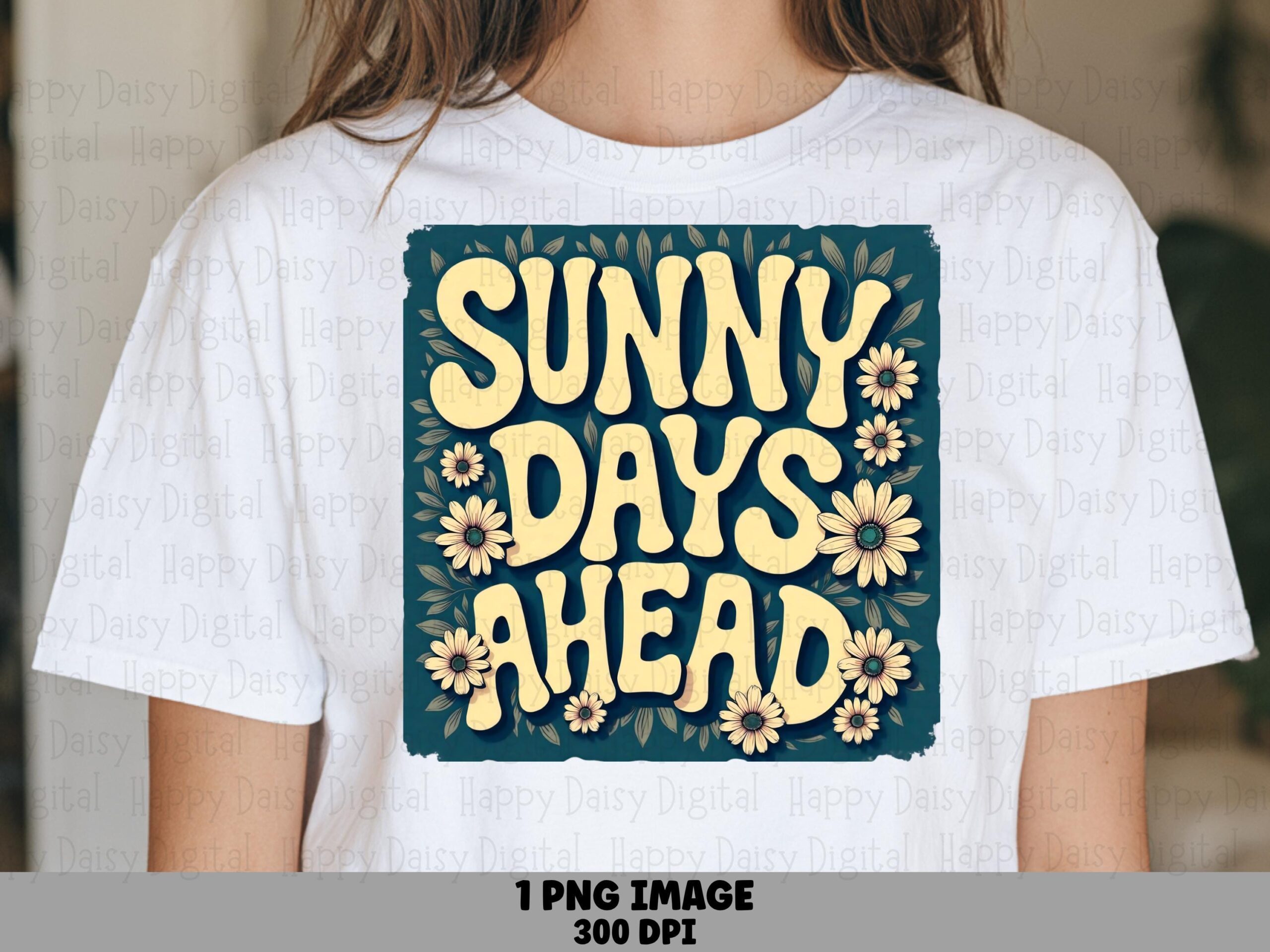 Sunny Days Ahead, Groovy Daisy PNG | Navy Cream Sublimation, DTF Design, 300 DPI Commercial Use