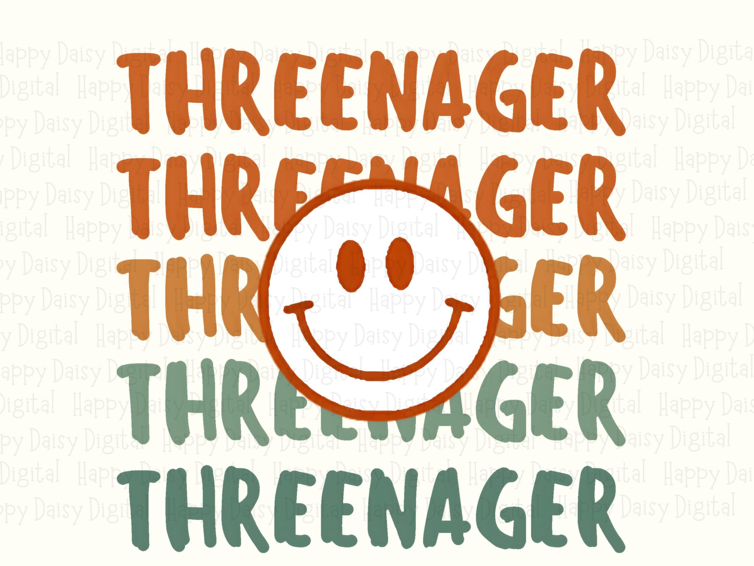 Threenager Png, Retro Stacked Smiley Design For 3rd Birthday, Sublimation DTF Artwork | 300 DPI | Transparent - Image 2