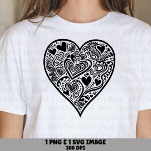 Doodle Heart, Mandala Clipart PNG & SVG | Line Art, Sublimation, POD Friendly, 300 dpi, Commercial Use