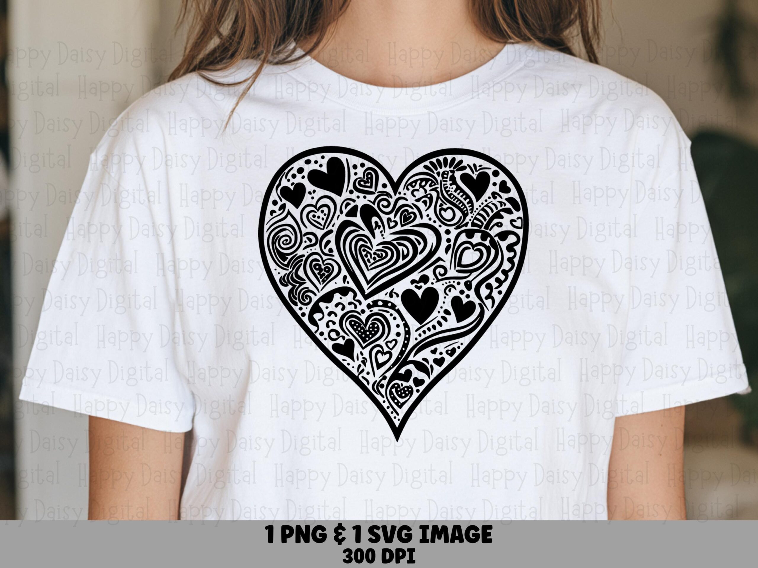 Doodle Heart, Mandala Clipart PNG & SVG | Line Art, Sublimation, POD Friendly, 300 dpi, Commercial Use
