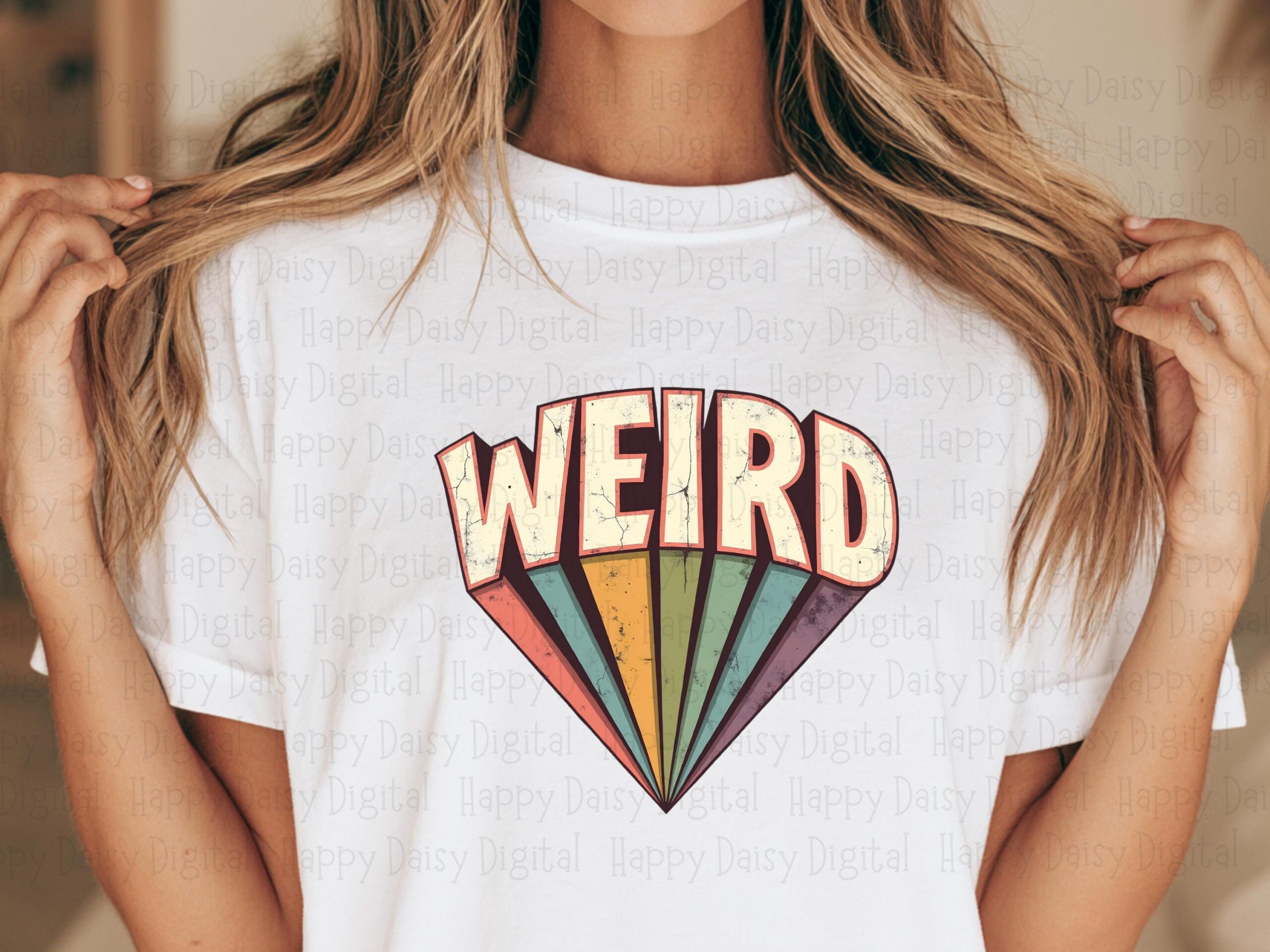 Weird PNG, Retro Rainbow Sublimation Design, Vintage Distressed Lettering - 300 DPI, Transparent, Commercial Use