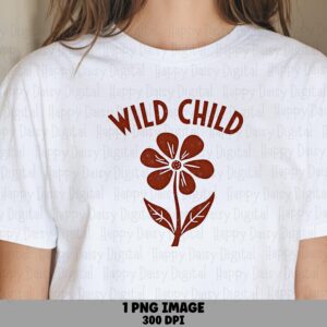 Wild Child PNG, Boho Retro Flower Design For Tumblers, Sublimation DTF | Rust Red, 300 DPI, Commercial License