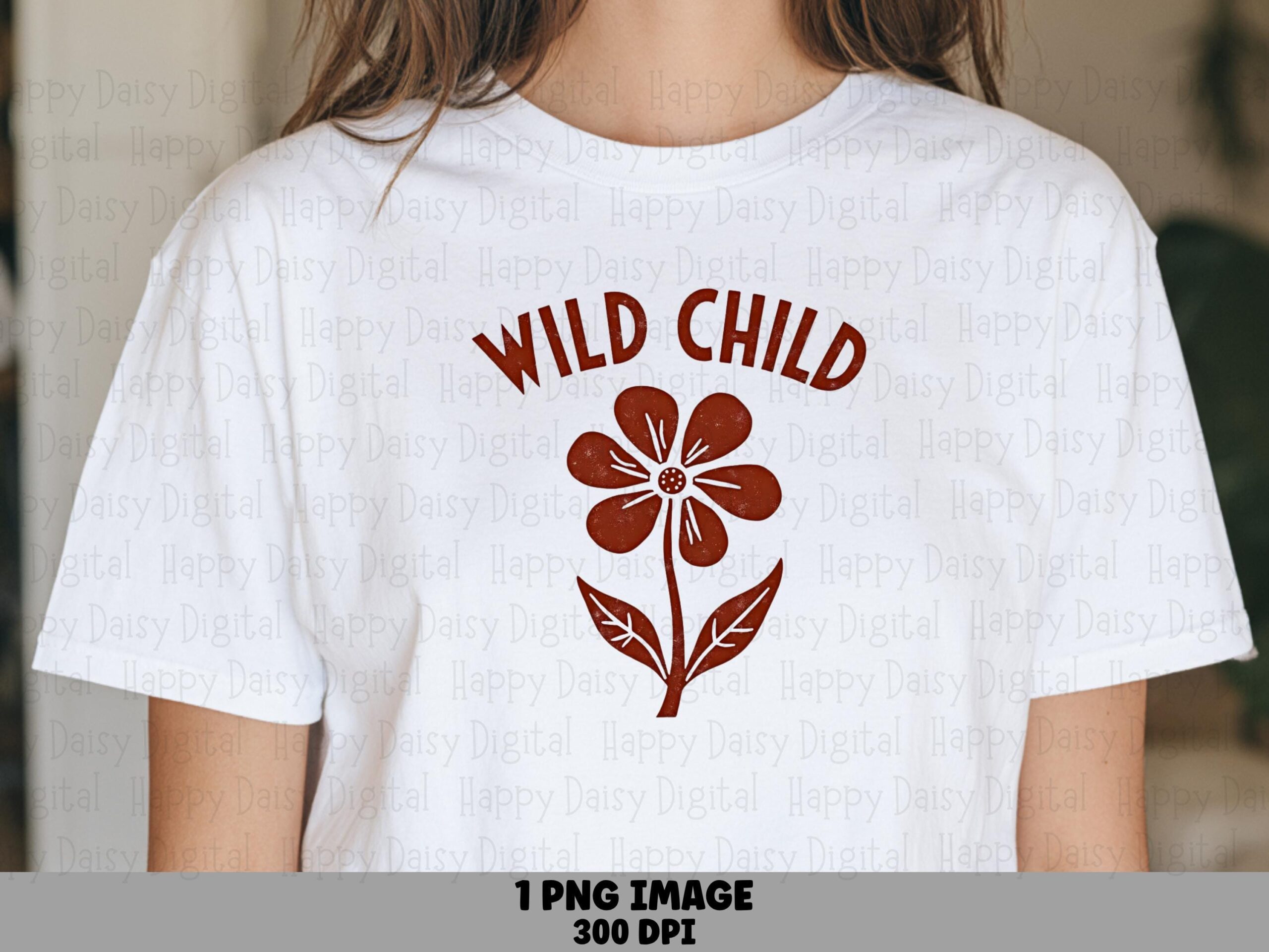 Wild Child PNG, Boho Retro Flower Design For Tumblers, Sublimation DTF | Rust Red, 300 DPI, Commercial License