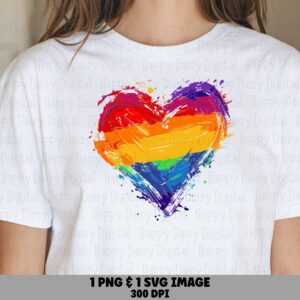 Rainbow Heart, Brush-Painted Pride Design | PNG & SVG Files, Sublimation Ready, Commercial Use