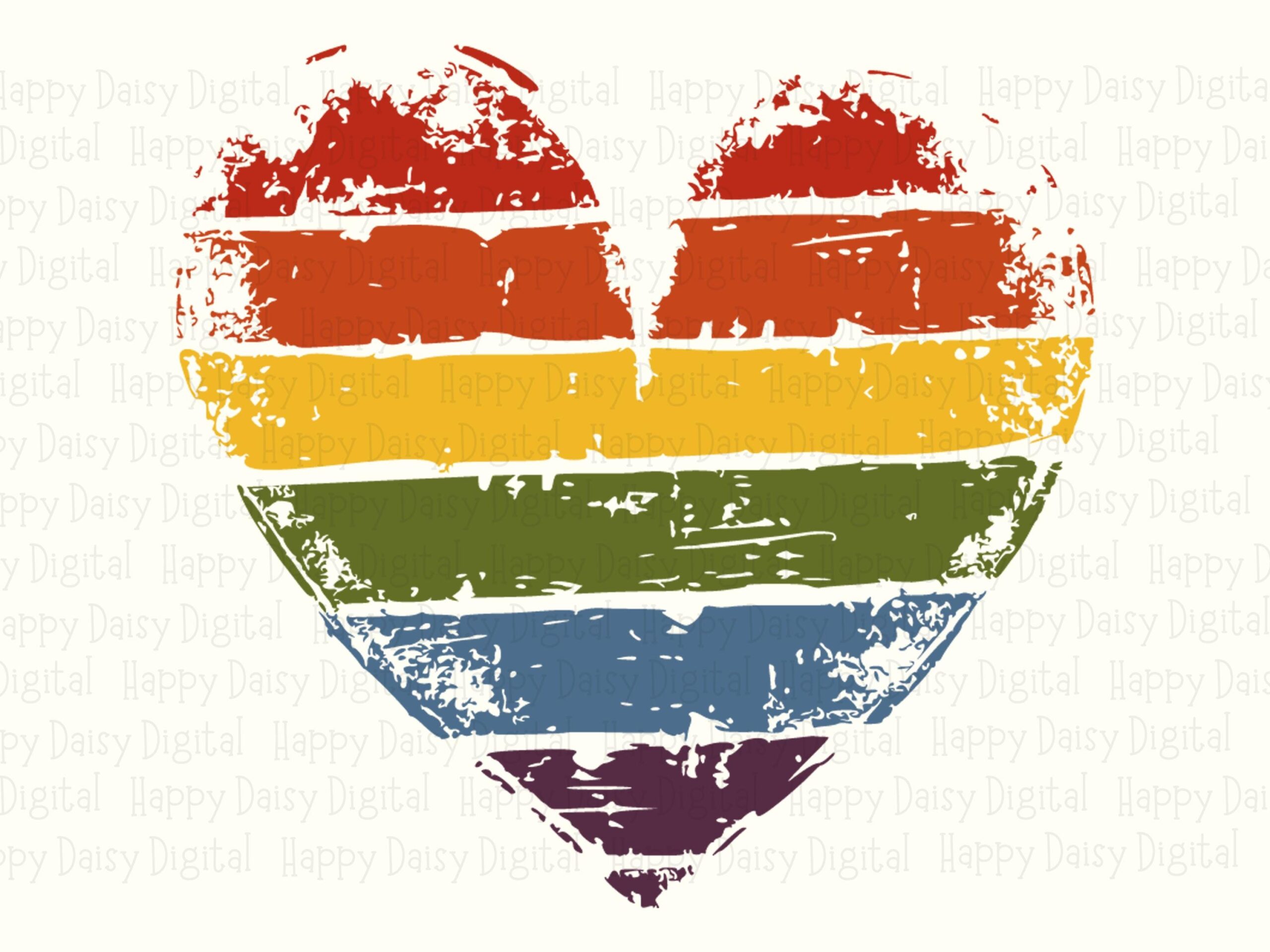 Rainbow Heart, Distressed Retro PNG SVG, Vintage Stripe Design | Sublimation Files, Commercial Use, 300 DPI - Image 2