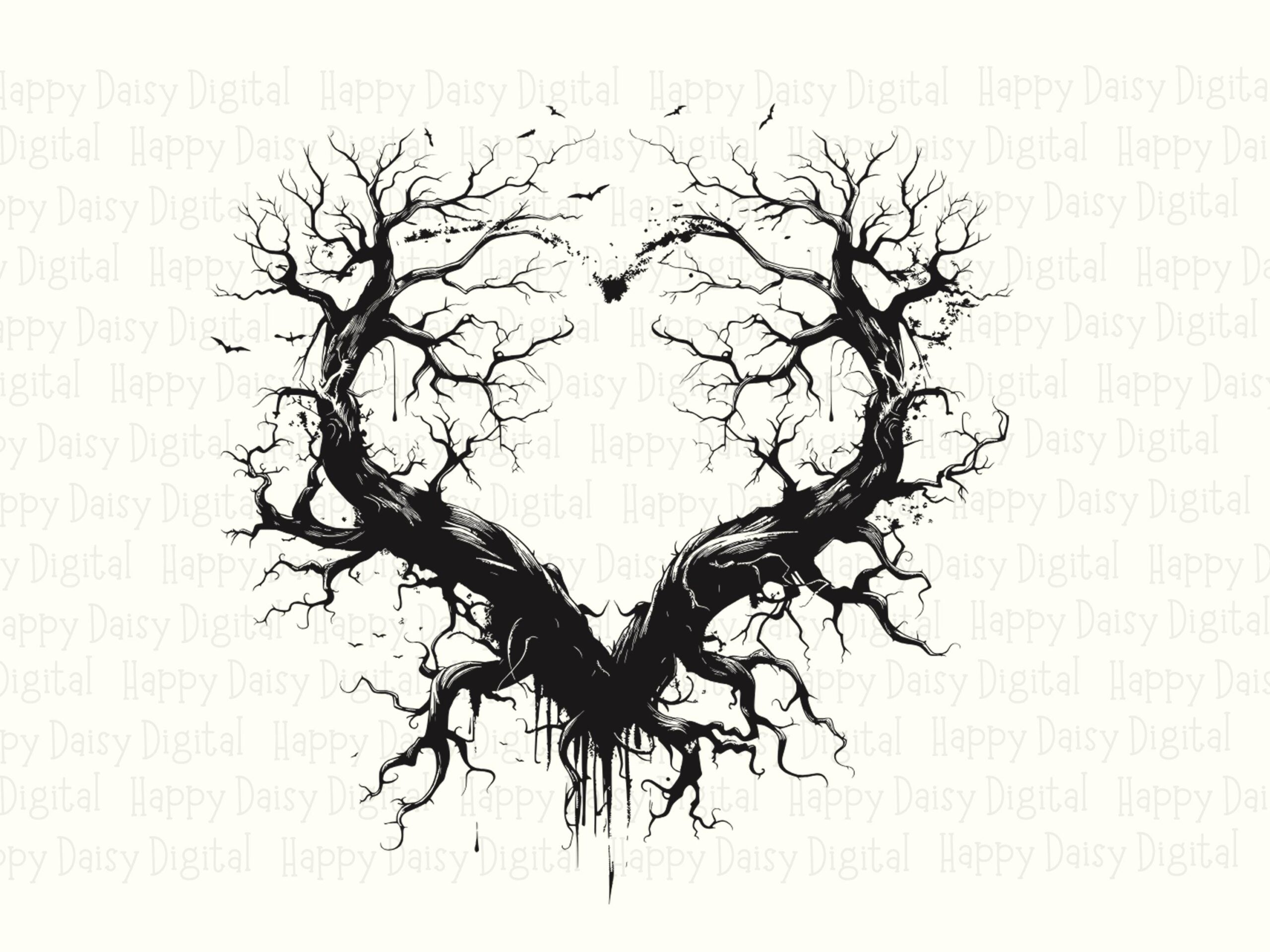 Tree Heart, Gothic PNG SVG Clipart | Sublimation Design, Bats And Spooky Branches, Commercial Use 300 DPI - Image 2