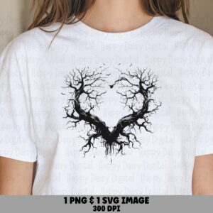 Tree Heart, Gothic PNG SVG Clipart | Sublimation Design, Bats And Spooky Branches, Commercial Use 300 DPI