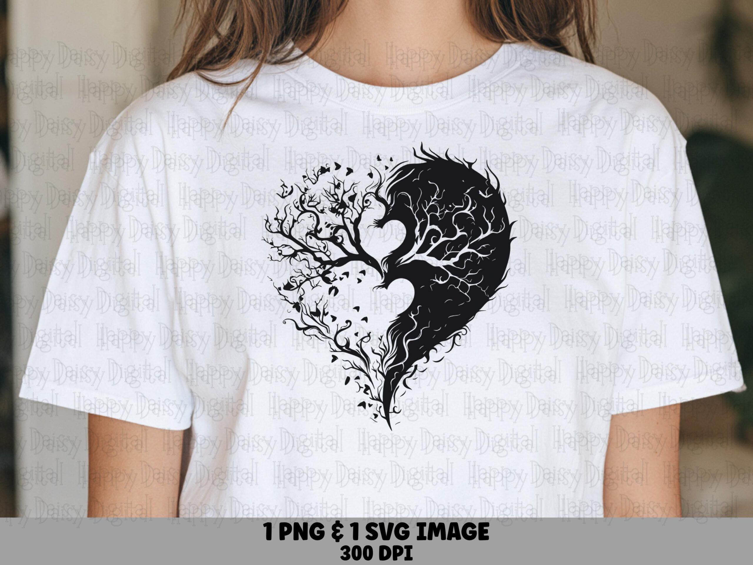 Yin Yang Heart, Tree Silhouette PNG SVG Files | Black White Balance Clipart, Commercial Use