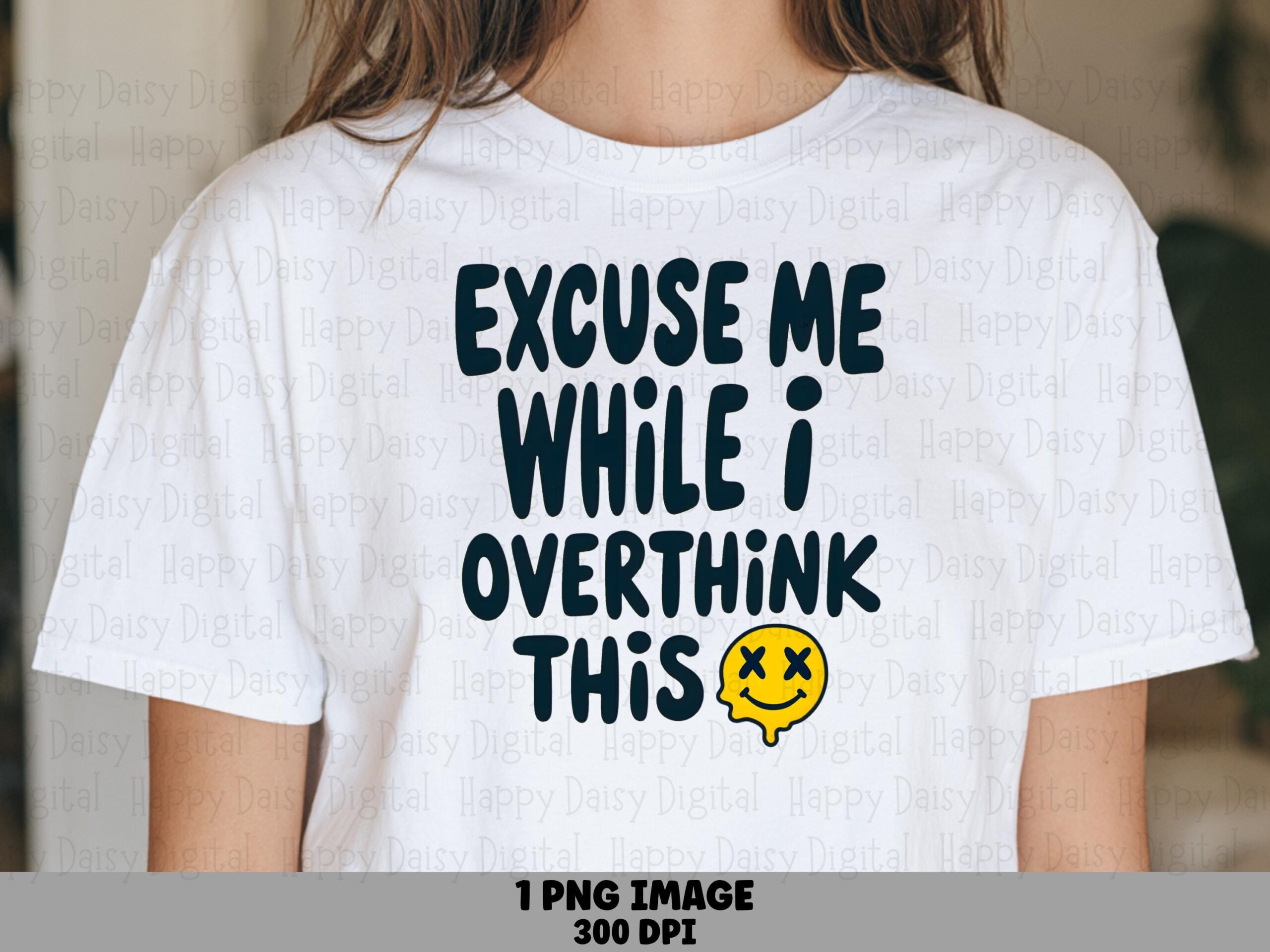 Overthink This, Wavy Melting Smiley Design, Funny Quote PNG | Sublimation DTF, Transparent 300 DPI