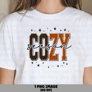Cozy Season PNG, Varsity Script Design | Brown Sublimation Graphic | 300 DPI, For Tumblers, Mugs, Apparel, POD