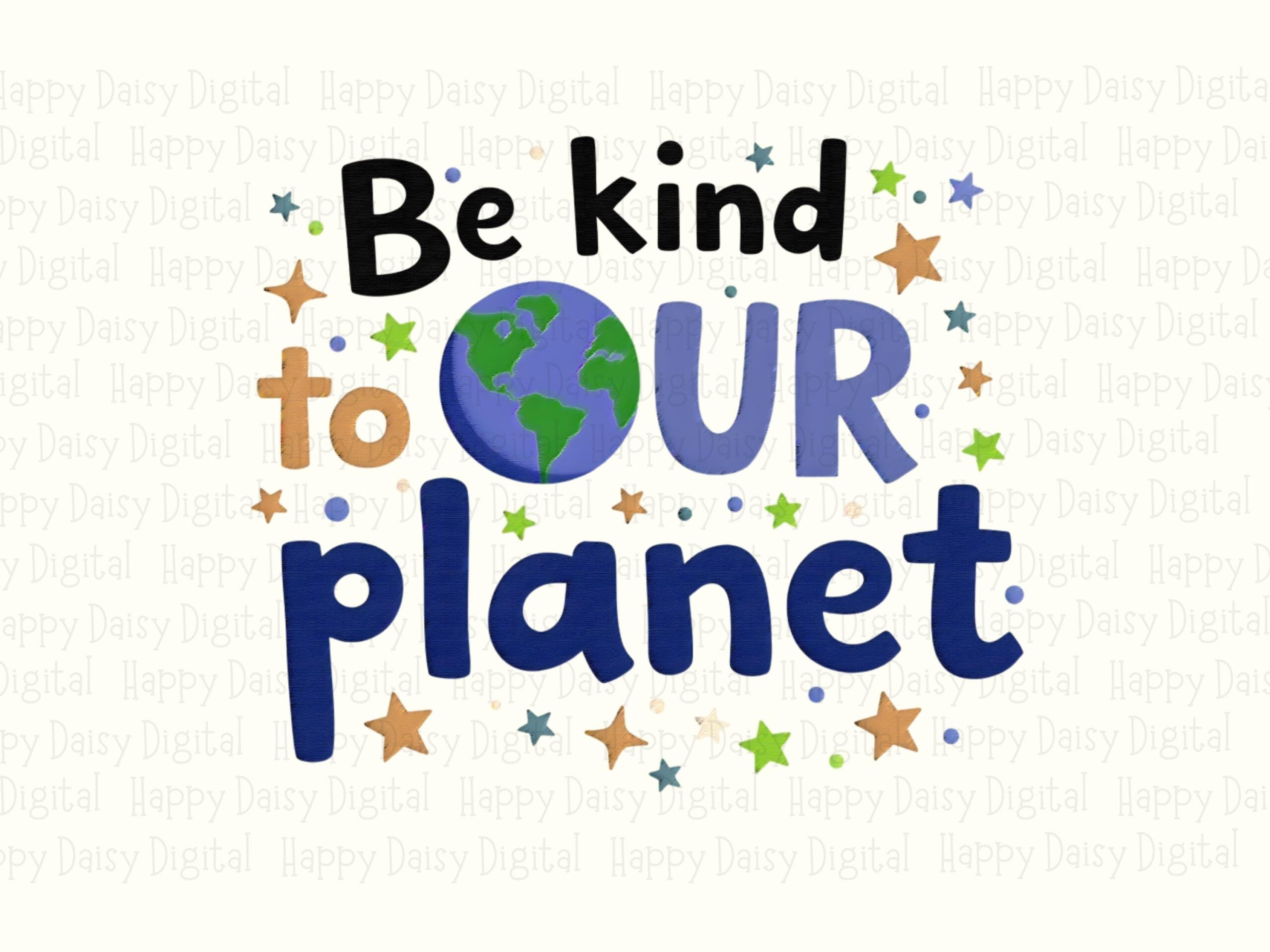 Kind Planet Png, Hand-Lettered Earth Day Design - Globe With Stars, Transparent Background | 300DPI, Commercial Use - Image 2
