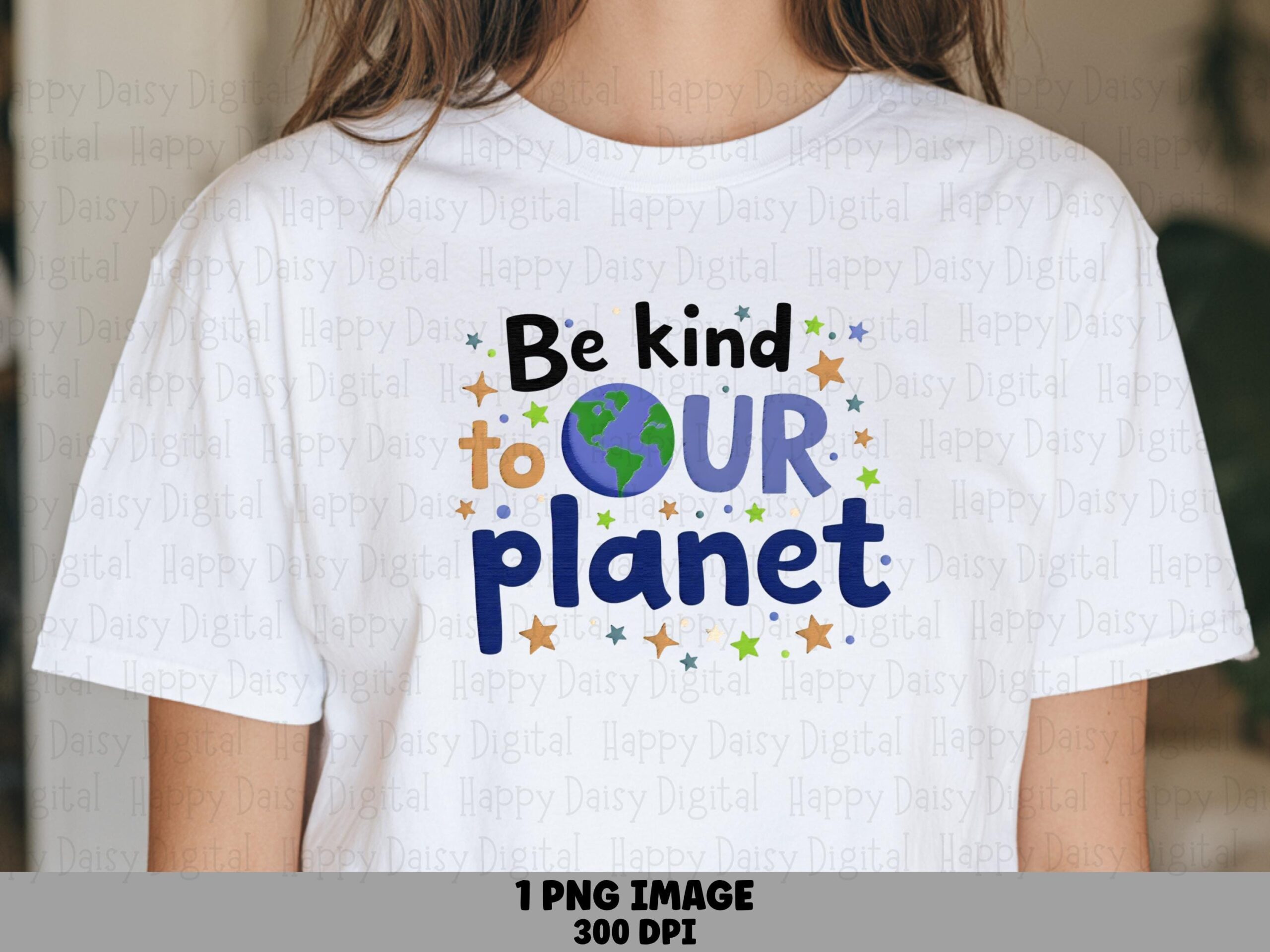 Kind Planet Png, Hand-Lettered Earth Day Design - Globe With Stars, Transparent Background | 300DPI, Commercial Use