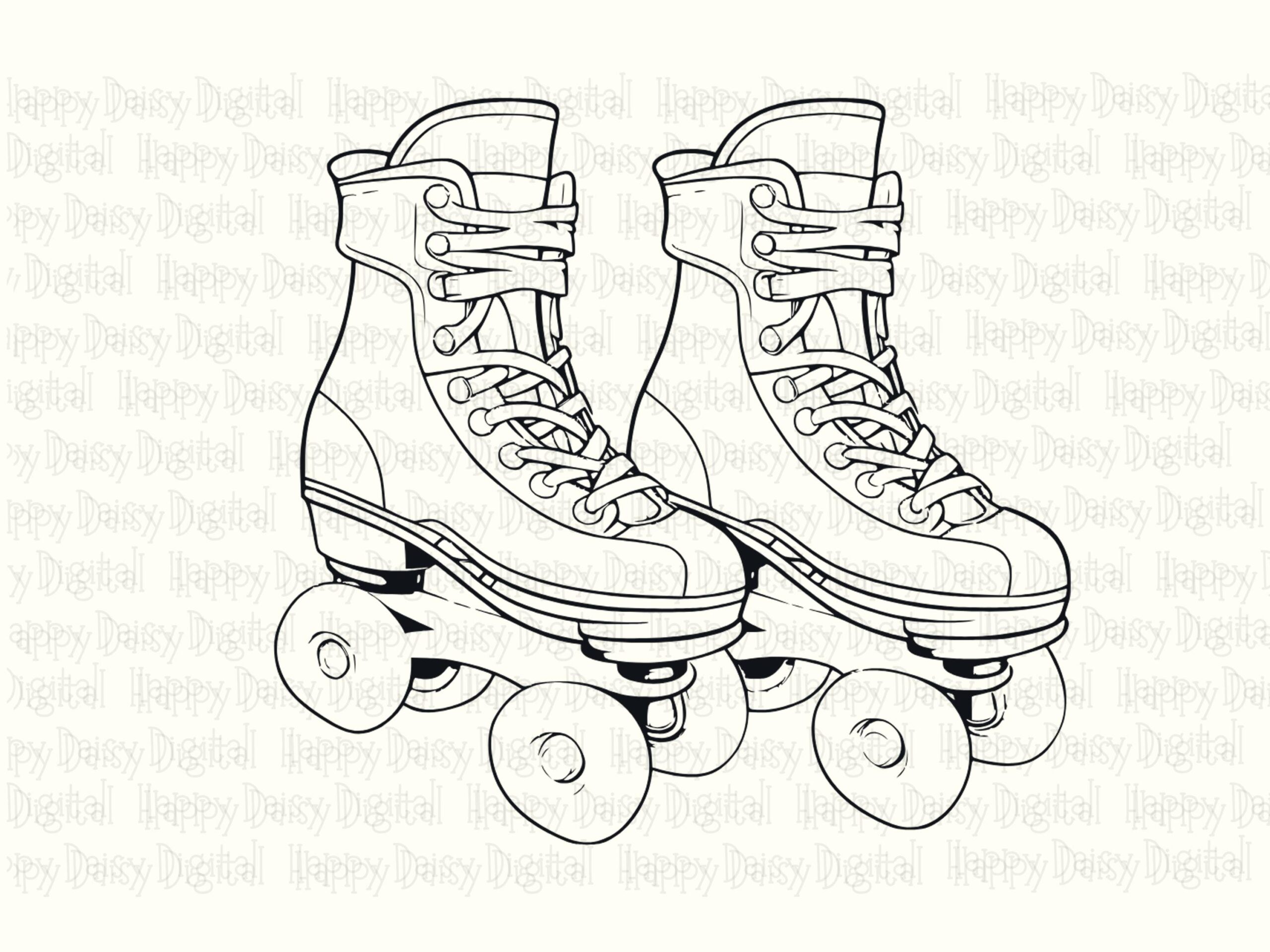 Roller Skates, Retro Line Art Clipart | PNG & SVG Digital Files, Black Outline, 300 dpi, For POD Sellers - Image 2