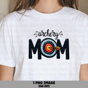 Archery Mom, Hand-Lettered Sublimation PNG | Target Clipart, Red-Blue Bullseye With Arrow, 300 DPI