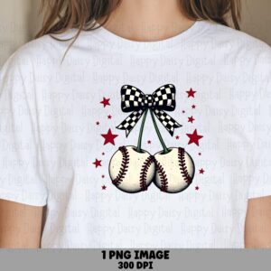 Cherry Bow PNG, Checkered Baseball Cherries Clipart | 300 DPI, Sublimation Commercial Use, POD Sellers