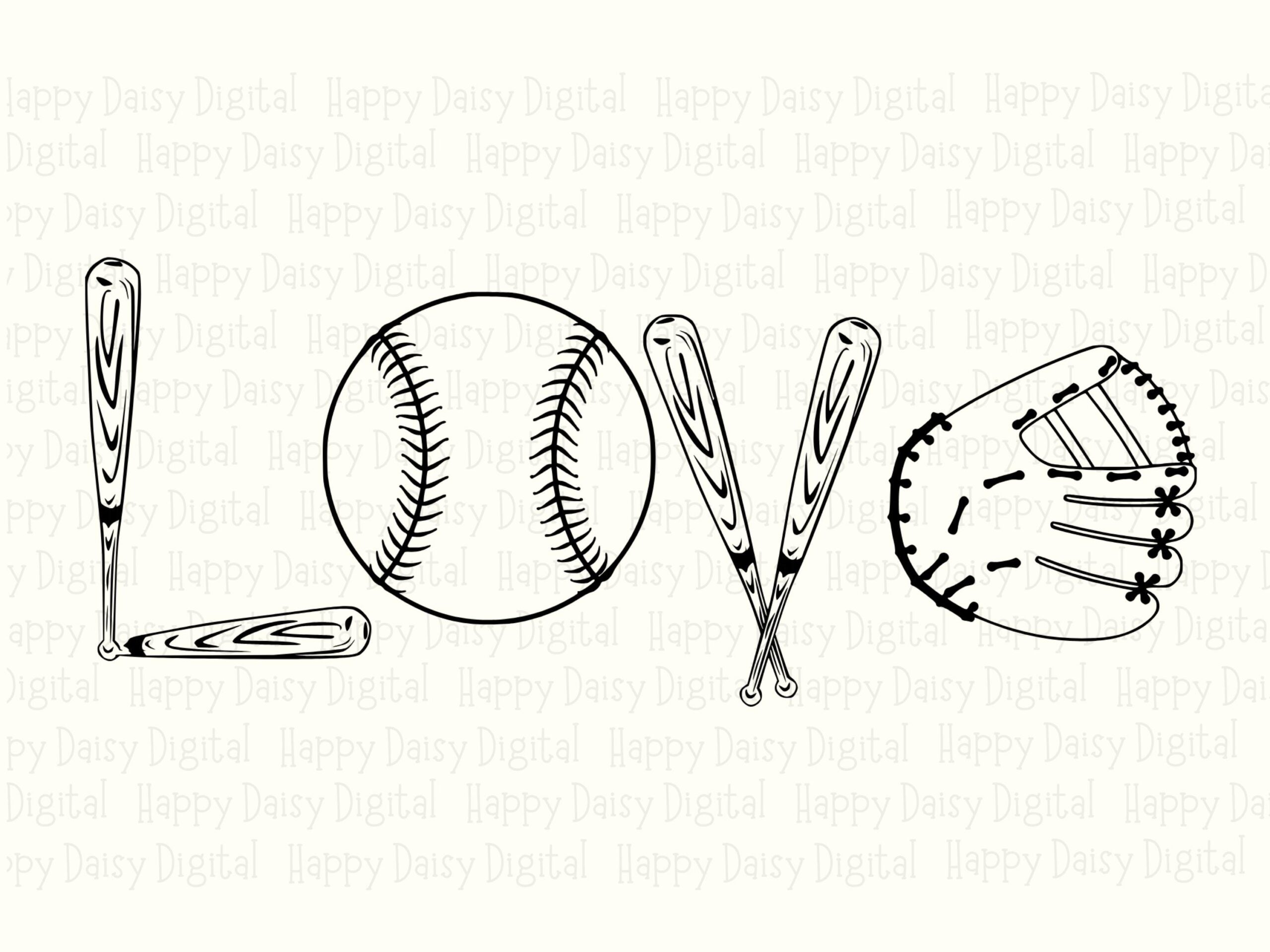 Love Baseball, Line Art Glove | PNG & SVG, Sublimation, Commercial Use - Bat Lettering, Stitched O, 300 DPI - Image 2