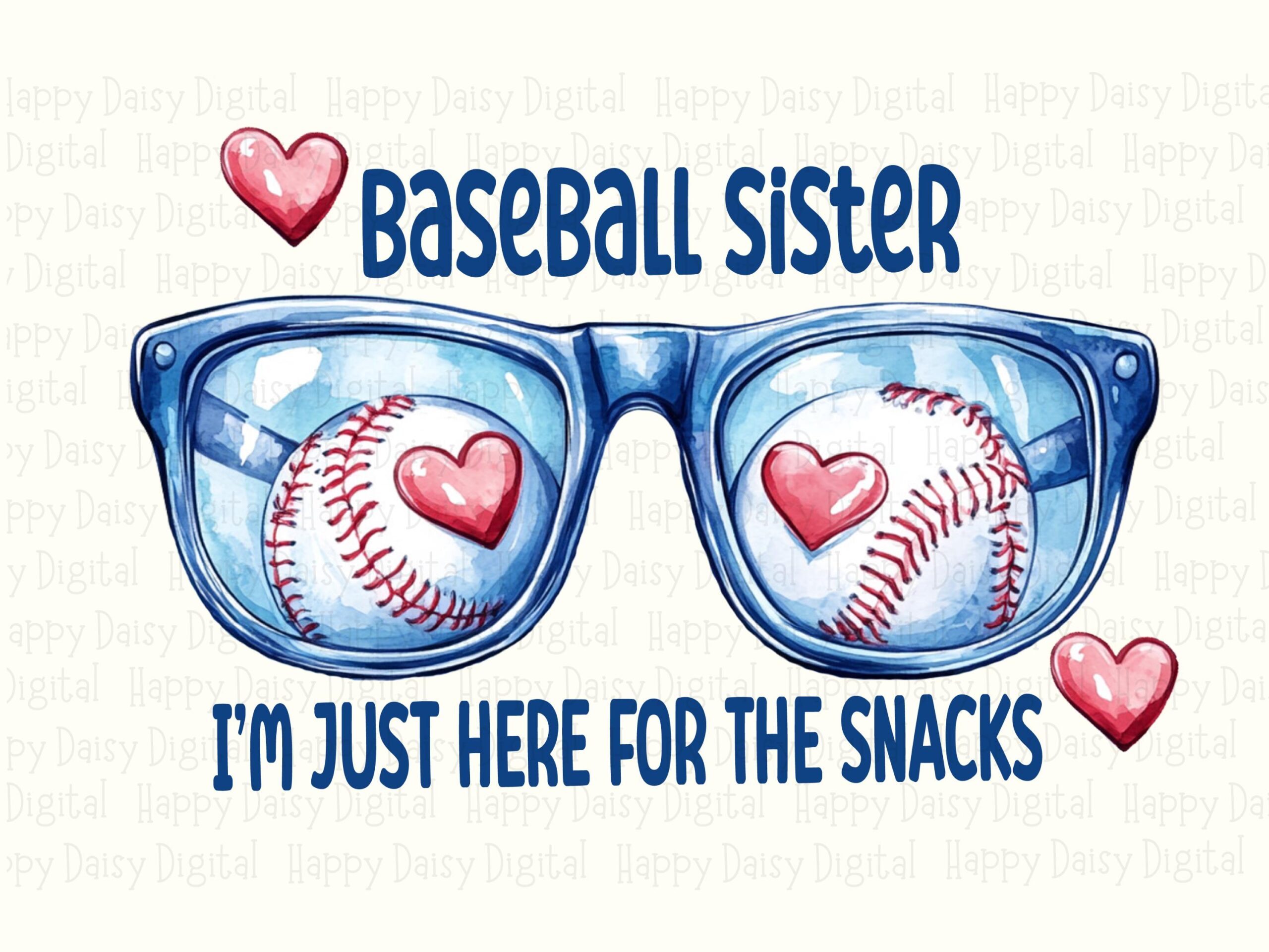 Baseball Sister, Watercolor Sunglasses Design - I'm Just Here For The Snacks PNG | Sublimation, Commercial 300DPI - Image 2