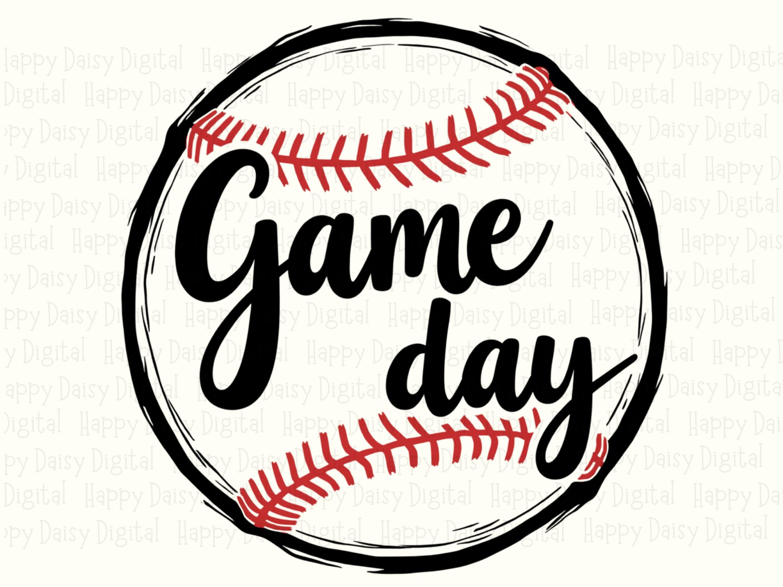 Game Day, Hand-Drawn Baseball Circle PNG | Sublimation Graphic, Red Stitching, Cursive Text, Commercial Use, 300 DPI - Image 2