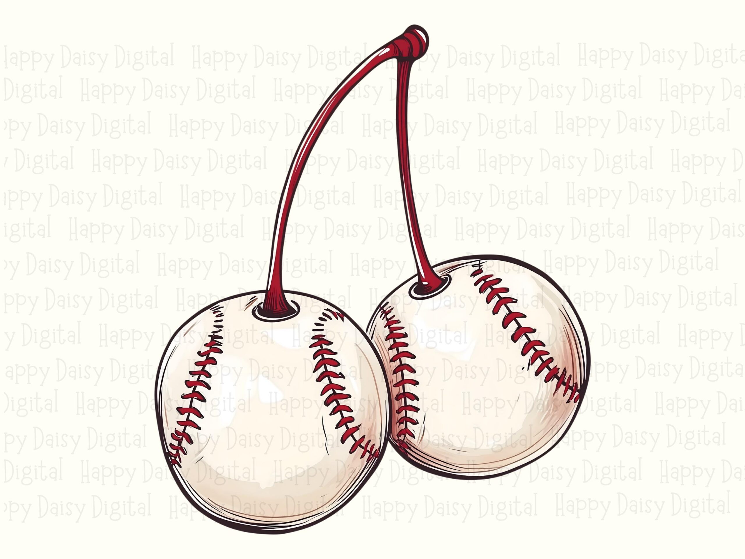 Baseball Cherries, Illustrated Sublimation PNG | Commercial Use, POD Friendly | 300 DPI, Transparent Background - Image 2