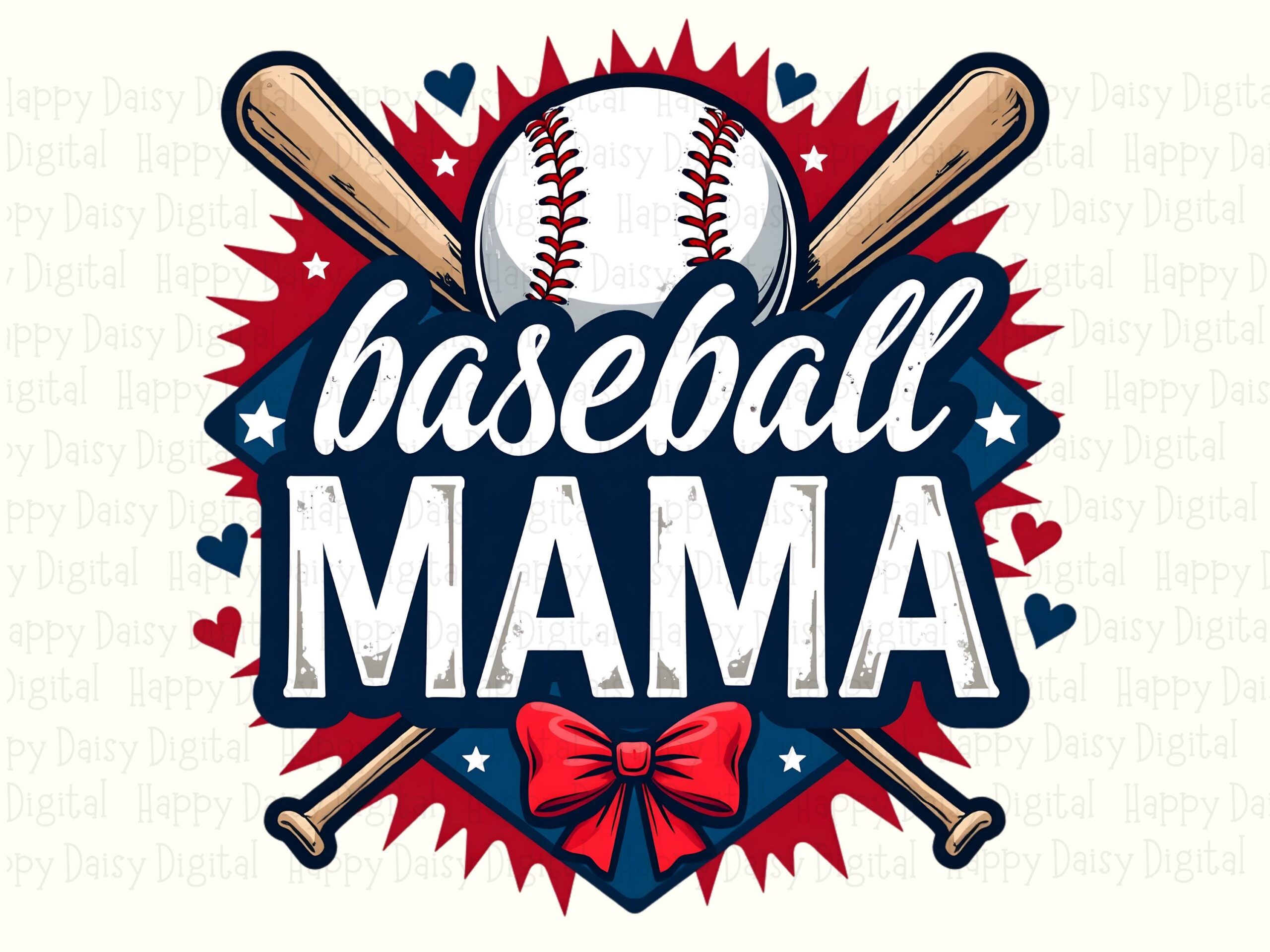 Baseball Mama, Starburst Clipart - Crossed Bats Design | Commercial Sublimation File, 300 DPI, PNG - Image 2