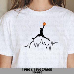 Jumpshot Heartbeat, Black Silhouette Basketball PNG & SVG | Orange Ball, Pulse Line, Commercial Use, 300DPI