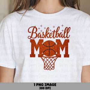 Basketball Mom, Orange Glitter Script PNG - Hoop O Design | Sublimation, 300 DPI, Commercial Use
