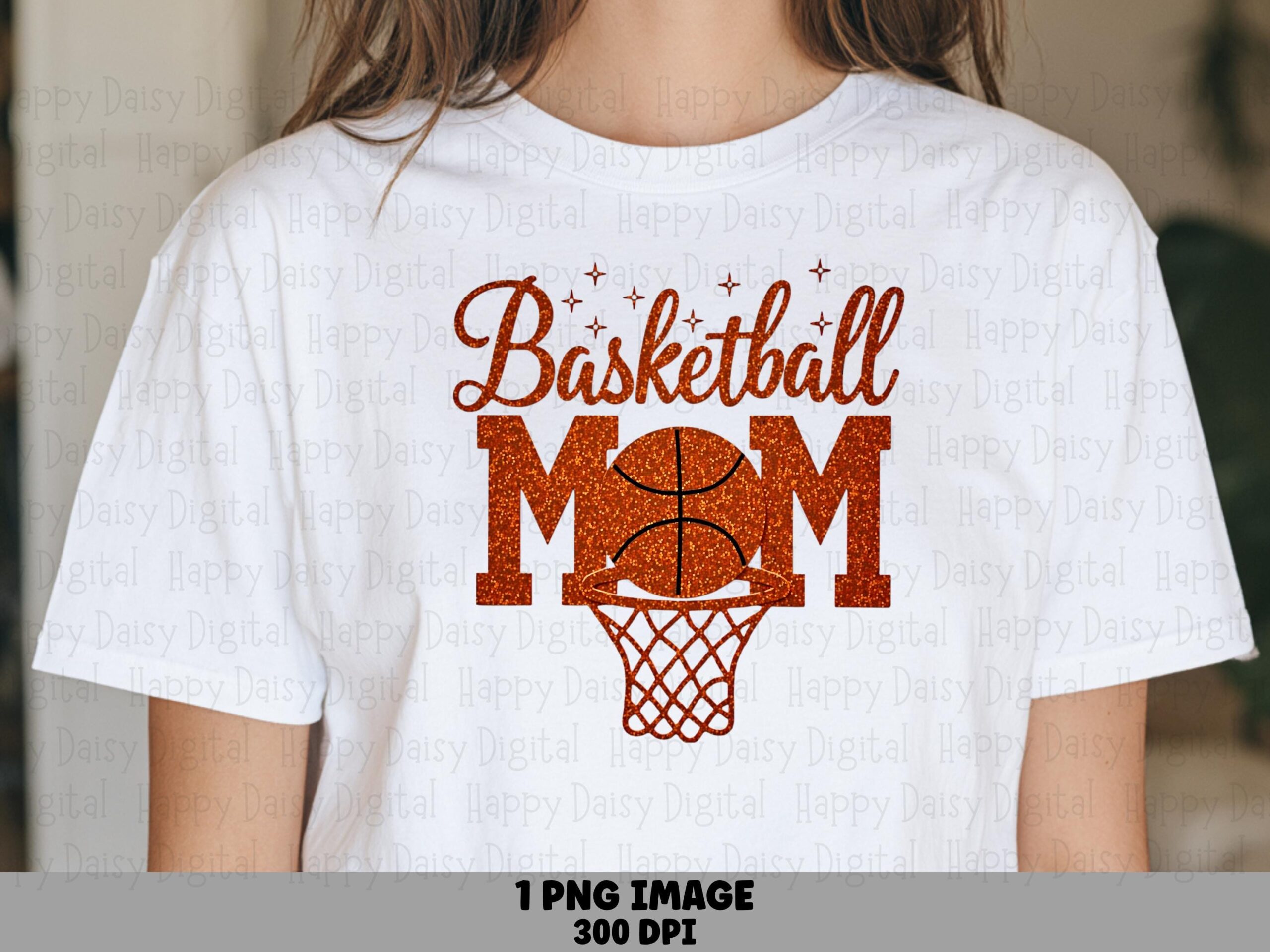 Basketball Mom, Orange Glitter Script PNG - Hoop O Design | Sublimation, 300 DPI, Commercial Use